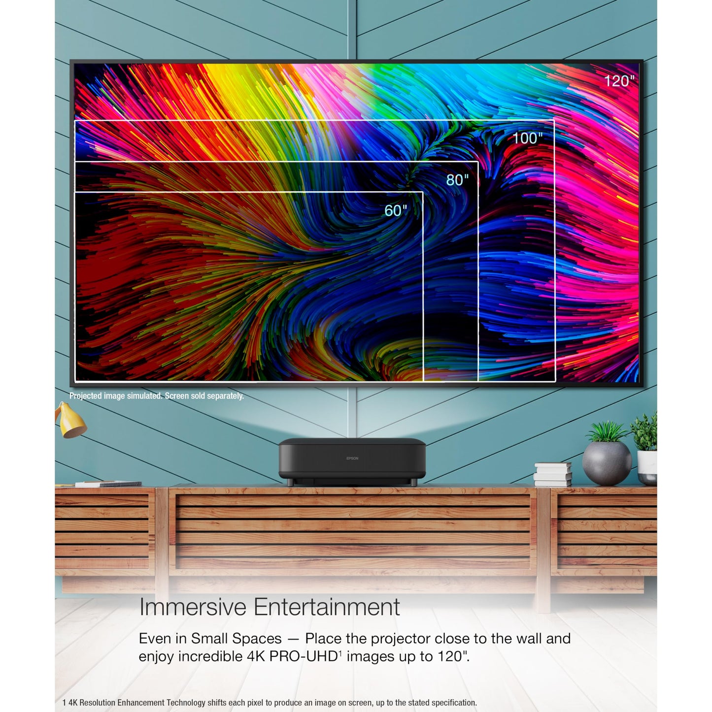 Epson EpiqVision LS650 Ultra Short Throw 3-Chip 3LCD Smart Streaming Laser Projector - 4K PRO-UHD - HDR - 3,600 Lumens - up to 120" - Setting Assistant - Android TV - Sound by Yamaha - Black