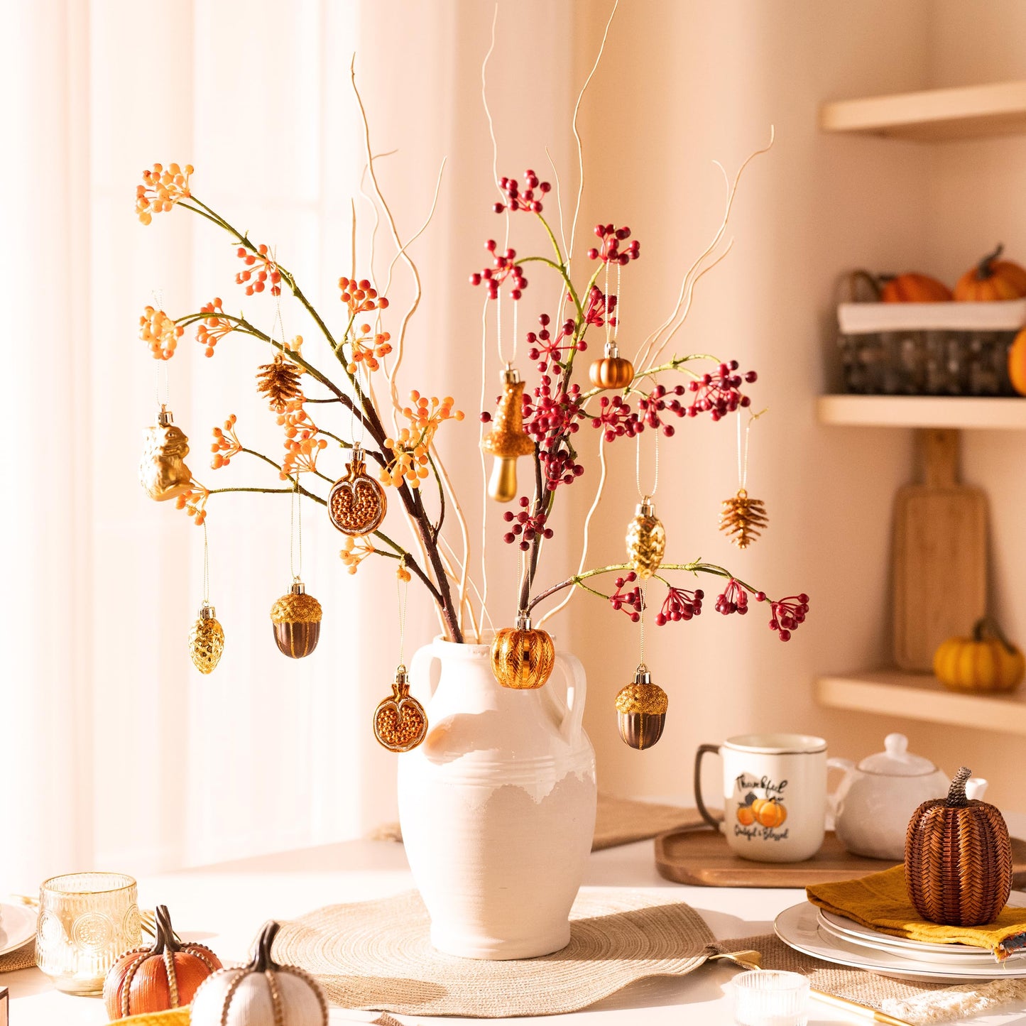 Valery Madelyn Fall Tree Ornaments for Home, 12ct Shatterproof Fall Decorations for Small Tree, Orange Hanging Gnome Ball for Harvest Halloween Thanksgiving Autumn