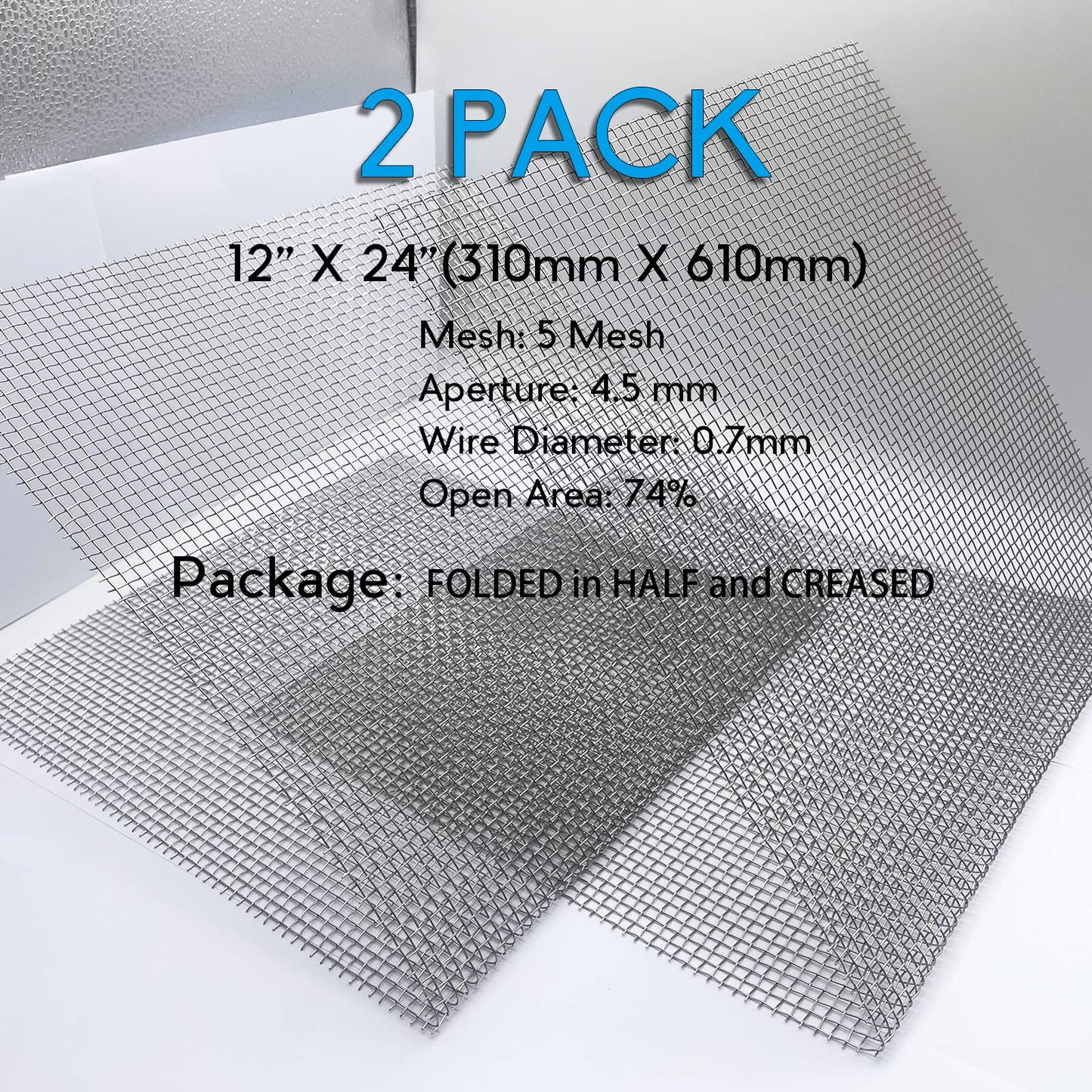 2PACK 304 Pretty Sturdy 12” X 24”(310mm X 610mm), 5 Mesh Wire Mesh Screen, Stainless Screen, Mesh Screen Never Rust, Hard and Heat Resisting Wire Mesh Used for Many Projects by Valchoose