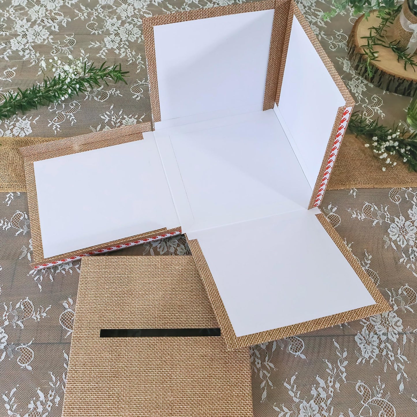Kate Aspen Rustic Burlap & Lace Gift / Wedding Card Box, Money Box, Farmhouse Wedding Decorations For Reception - Also Perfect for Boho Baby Showers, Birthdays, Graduation