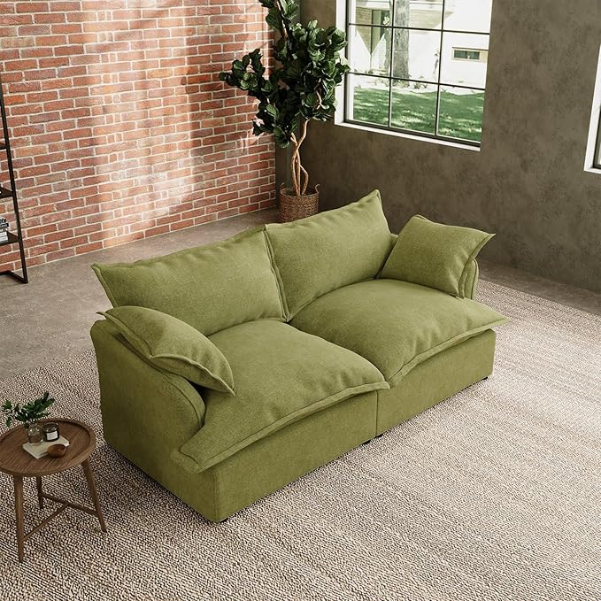 Intuition Decor 76.4" Cloud Sectional Couch,LoveSeat Down Fill Modular Modern Sectional Sofa,Fluffy Couch with Removable & Washable Cushion Covers,Corner for Living Room,Olive Green