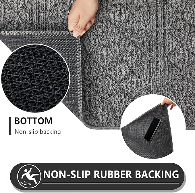 REFETONE Indoor Doormat, Front Back Door Mat 36"x60" Absorbent Rubber Backing Non Slip Door Mats, Low-Profile Resist Dirt Entrance Rugs, Machine Washable Door Rug Inside Floor Mat for Entryway, Grey