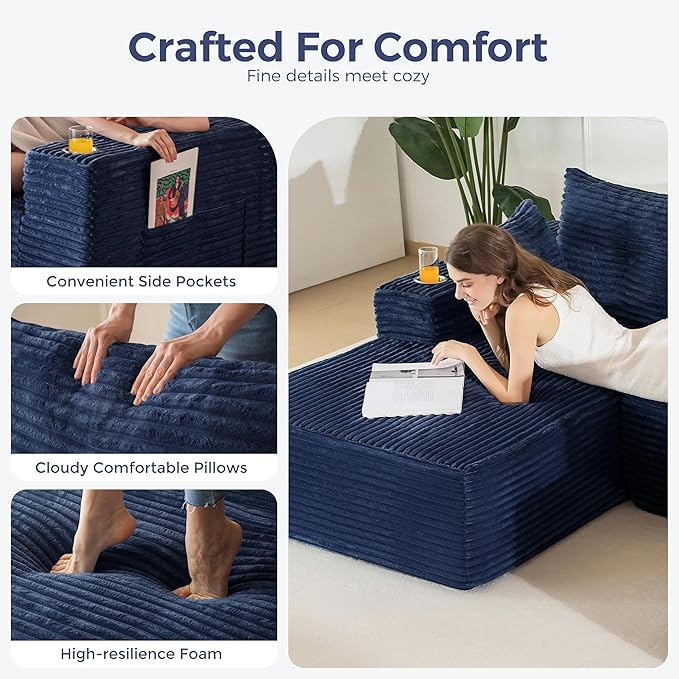 MAXYOYO 132" Giant U-Shaped Modular Sectional Couch, Modern Boneless Couch for Living Room, Sofa in A Box, Oversized Sofa Sleeper with Deep Seat, No Assembly Required, Navy