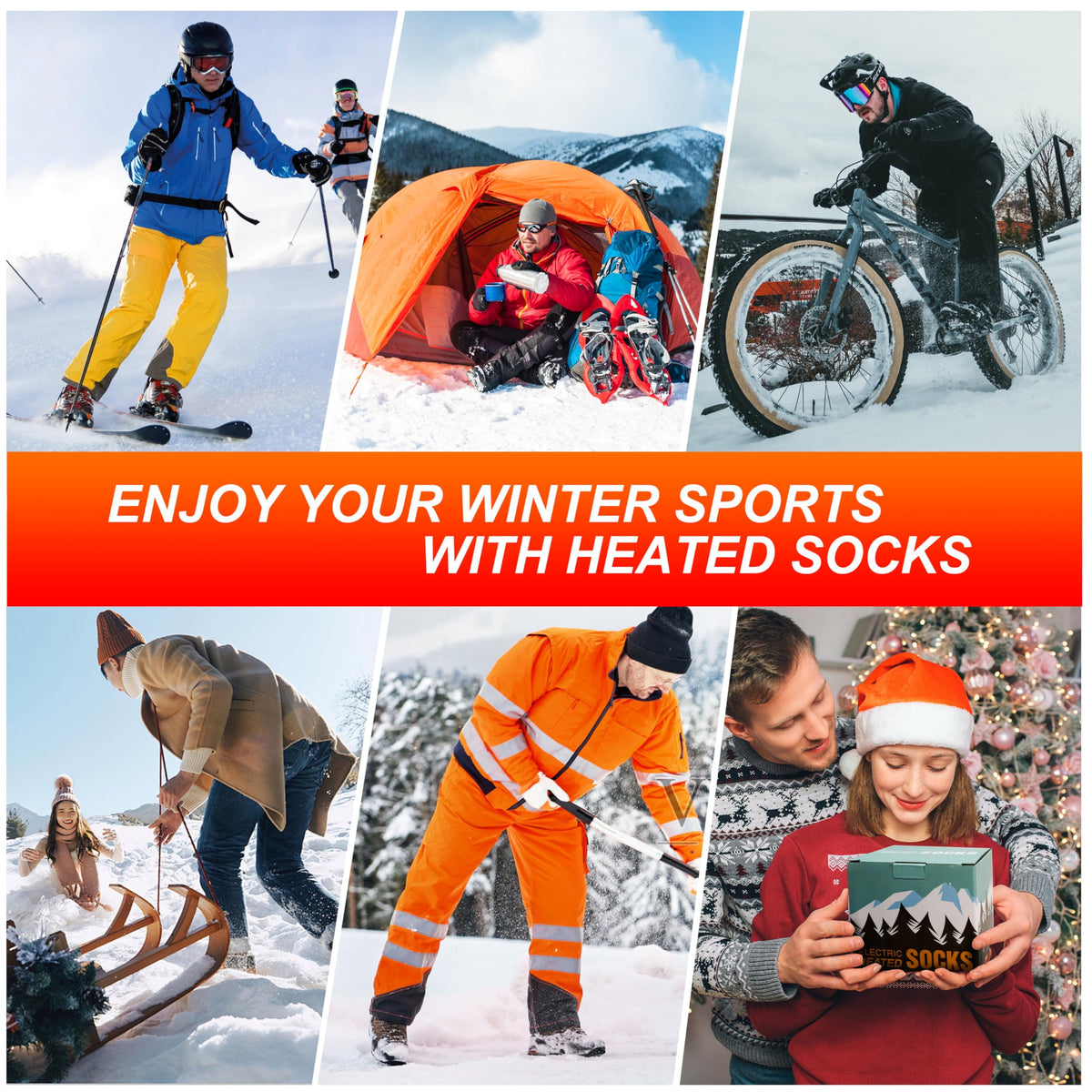 Heated Socks, Heated Socks for Men Women with APP Control, 8000mAh Rechargeable Electric Up to 10 Hours Washable Winter Warm Socks Foot Warmer for Skiing Cycling Camping