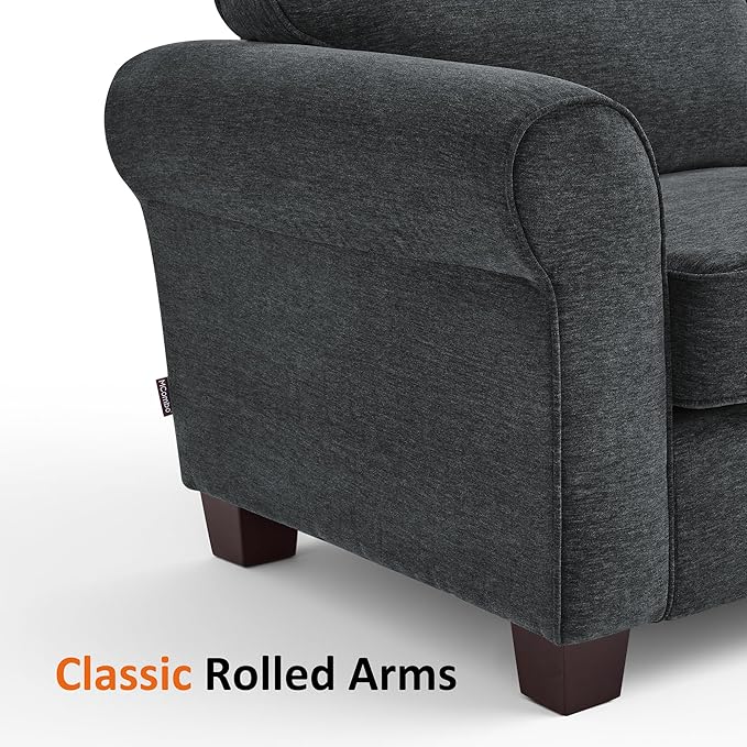 MCombo 67.7" Loveseat Sofa, 2-Seater Small Couch for Small Spaces, Classic Rolled Arm Upholstered Sofa with Solid Wood Legs for Living Room, Removable Cover, Chenille Fabric VE730 (Dark Grey)