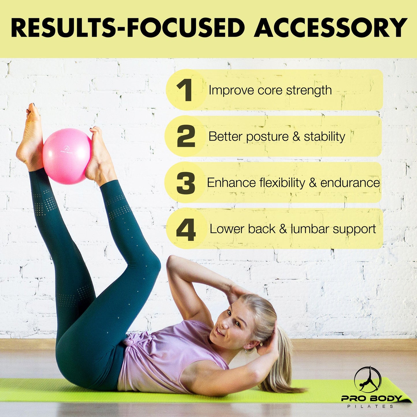 ProBody Pilates Small Exercise Ball - 9 Inch Workout Ball for Stability, Barre, Yoga, Core & Physical Therapy, Home Gym & Office Use (Silver)