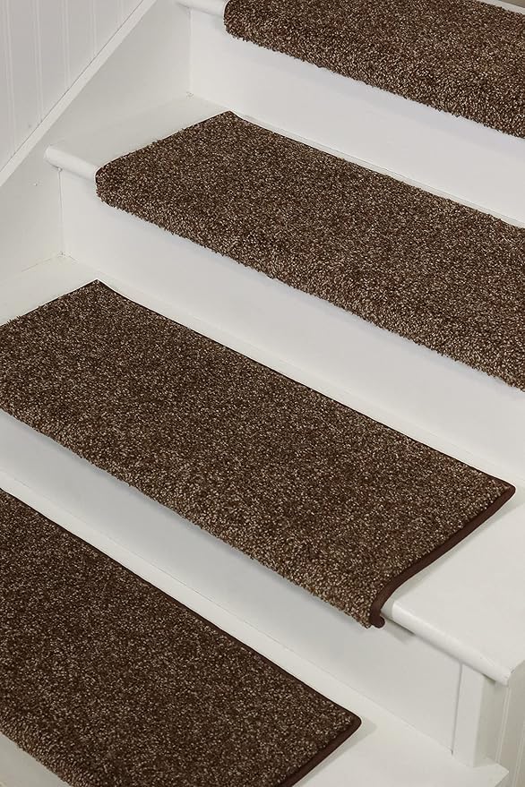Oak Valley Designs™ Rounded Bullnose Carpet Stair Treads - Anti Slip Indoor Stair Mats for Wooden Stairs, Style: Stoney Brook, Black Walnut 31" W X 9.75" D (Set of 14)
