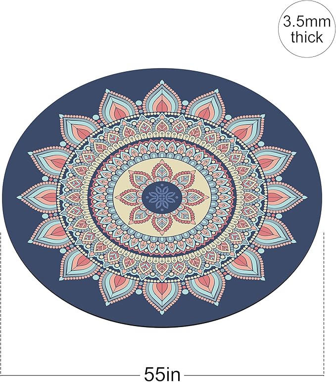 nuveti Large Meditation Mat Round Yoga Mat Pilates Yoga Mat 3.5mm Thick Natural Tree Rubber Base Non Slip, Extra Thick Grip. Thicker, Longer, and Wider for More Comfort and Support（55''x55''）