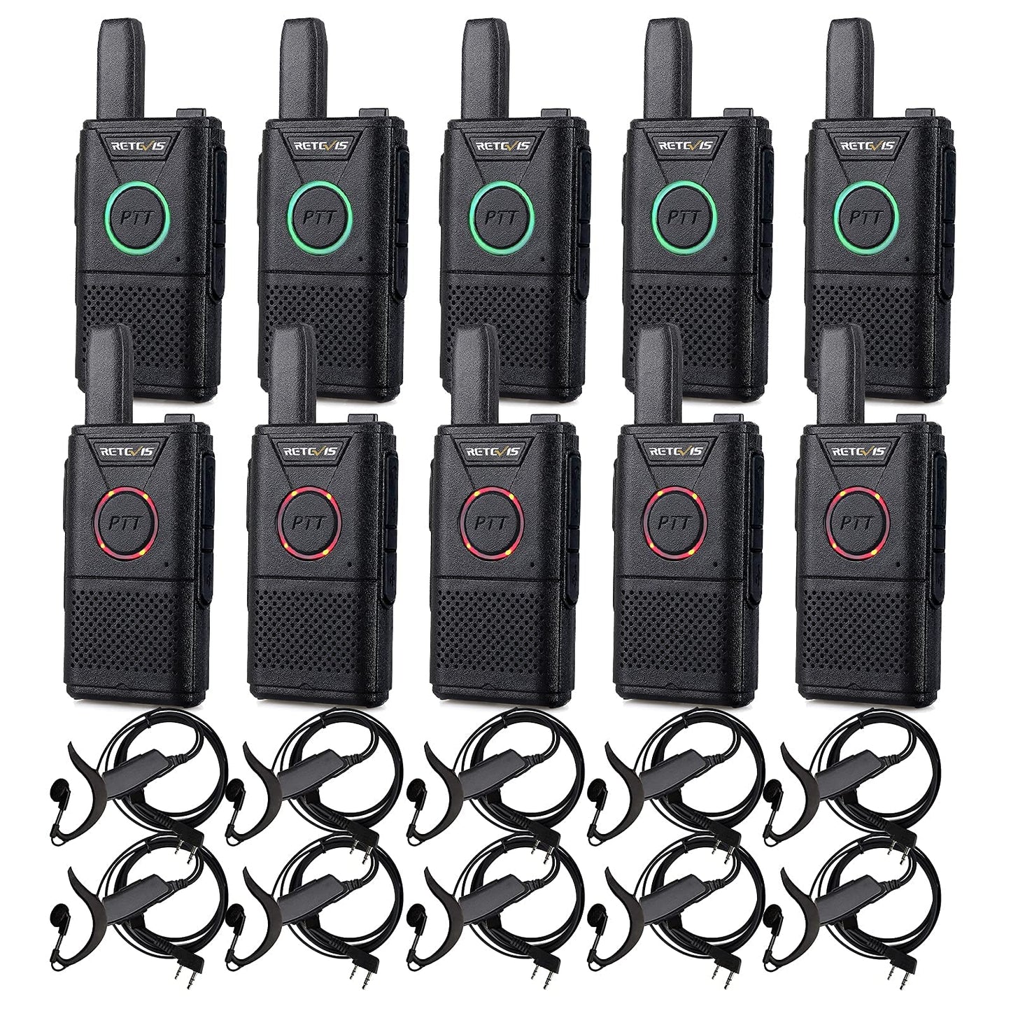 Retevis Rt18 Walkie Talkies With Earpiece,2 Way Radios Long Range,Dual Ptt,Short Antenna,Center Led, Compact, Rechargeable Two W