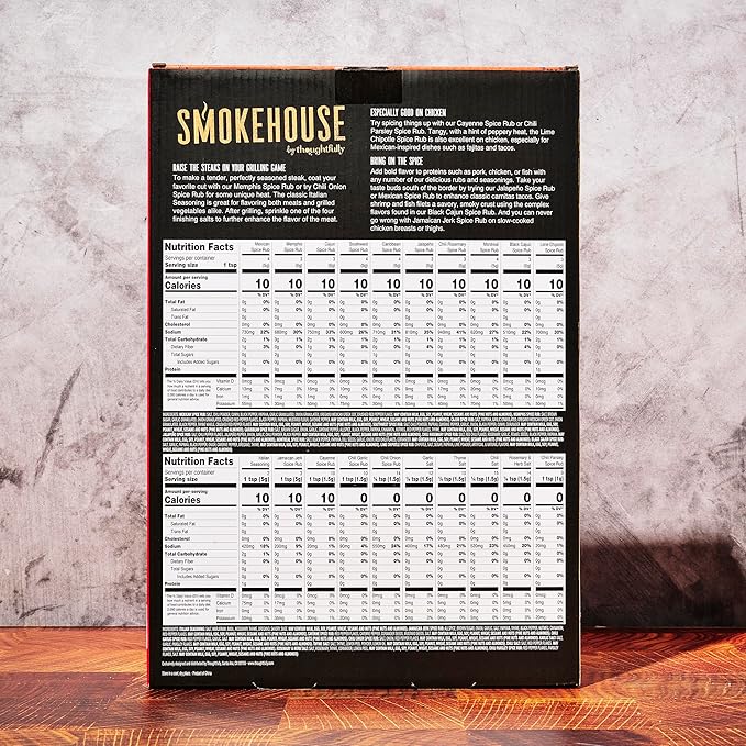 Smokehouse by Thoughtfully, Gourmet Ultimate Grilling Spice Set with Father’s Day Wrap, Includes 20 BBQ Seasonings & Rubs Like Chili Garlic, Italian, and Cajun, Gift for Dad