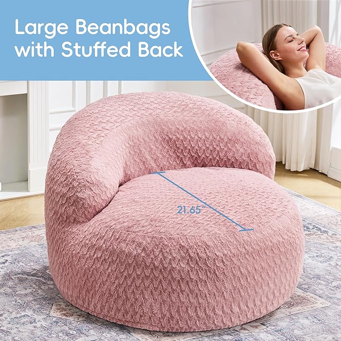 Hobestluk Bean Bag Chair Giant Bean Bag Chairs for Adults Big Bean Bag Chair with Memory Foam Filler Adults Large Beanbag with Faux Fur Cover for Bedroom (Chevron Pink,Large)