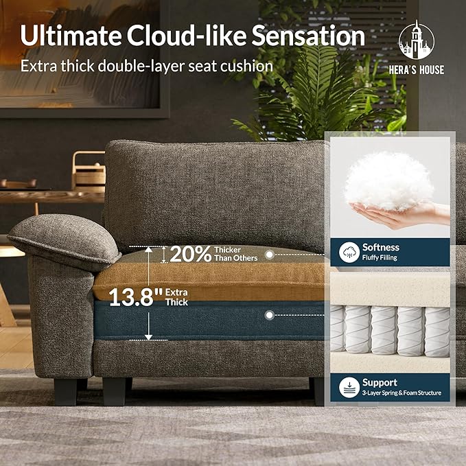 HERA'S HOUSE 54" Modular Sectional Sofa Couches for Living Room, Comfy Cloud Couch 1-Seater Deep Seat Sofa with Throw Pillow, Chenille Ash