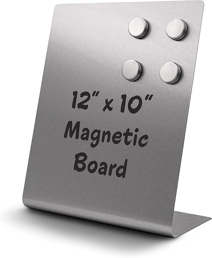 Large Magnetic Bulletin Board for Tabletops – Dry Erase Memo Board with Stand – Metal Easel for Magnet Display – 12x10 Inc...