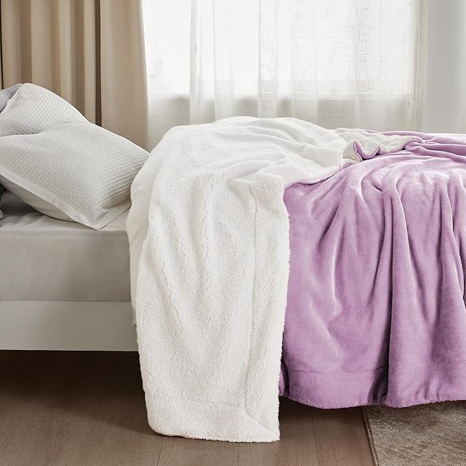 Bedsure GentleSoft Sherpa Fleece Throw Blanket Twin Size for Couch - Thick and Warm Throw for Girls and Women, Soft Fuzzy Plush Twin Blanket for Winter, Non-Heated, Lilac, 60x80 Inches
