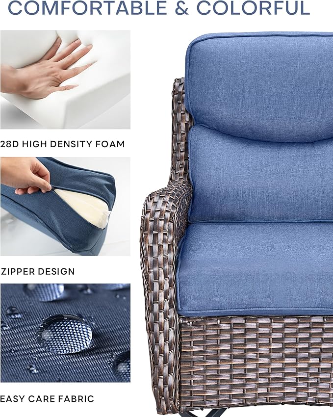 ACTREST Pop 22x25/22x24 Outdoor Furniture Cushions Set of 6 - Comfortable Patio Chair Cushion for Rattan Wicker Dining Rocking Swivel Chairs Loveseat Couch L-Shape Sectional Sofa - Navy Blue/Smile