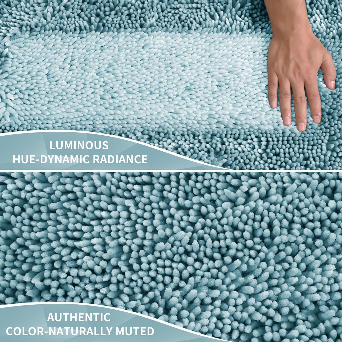 Yimobra Long Bathroom Rug Non Slip 44x24 Inch, Extra Thick Soft Absorbent Chenille Bath Mat, Machine Washable Bath Rugs for Bathroom Floor, Tub and Shower, Home Decor Accessories, Greyish Blue