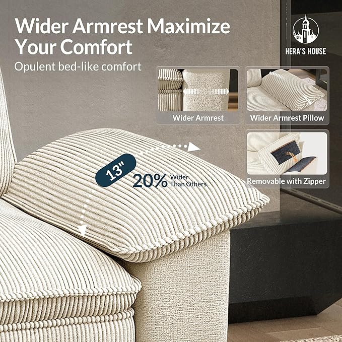 HERA'S HOUSE 158" Modular Sectional Sofa, Oversized U Shaped Couches for Living Room, Comfy Cloud Couch with Ottoman, 6-Seater Deep Seat Sofa with Throw Pillow, Corduroy and Chenille Beige