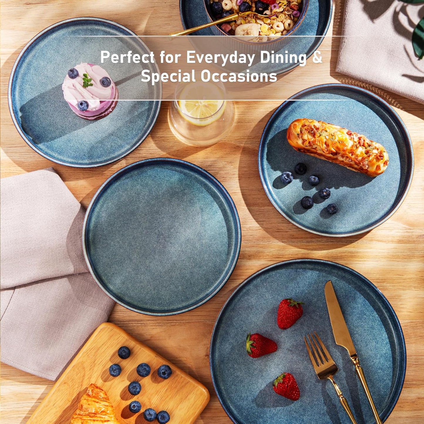 GBHOME Stoneware Dinnerware Sets for 8,Round Reactive Glaze Ceramic Plates and Bowls Set,Highly Scratch Resistant| Dishwasher & Microwave Safe Dishes Set,Service for 8(24Pcs)