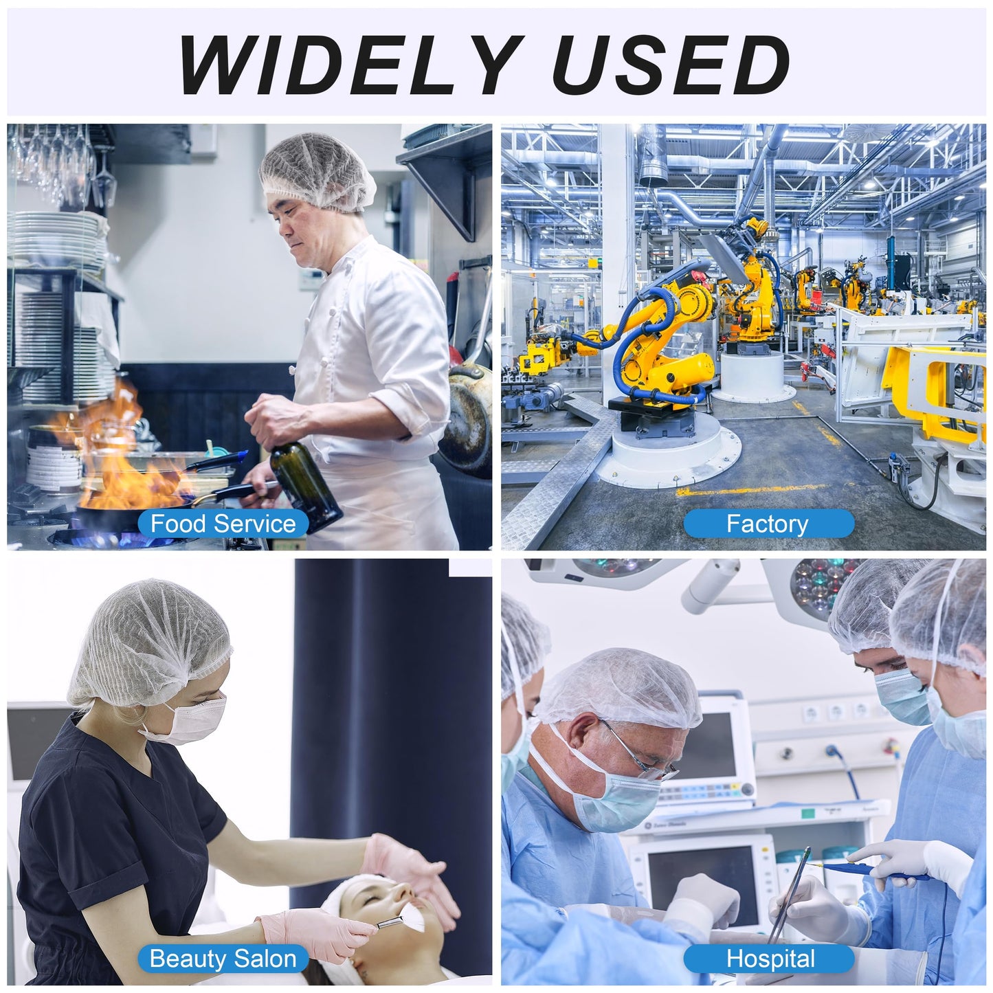 TaShow 120 Pcs Disposable Bouffant Caps, 21 Inches Hair Nets for Women and Men, Polypropylene Non-Woven Hair Nets (White)
