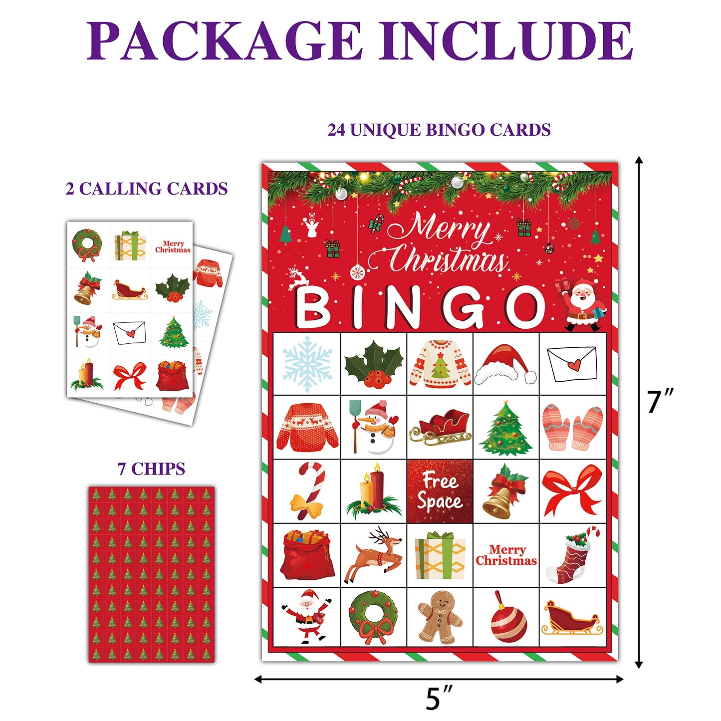 Disfuco Christmas Bingo Game, Christmas Bingo Games for Family, Xmas Party Games Bingo Cards, Christmas Party, Birthday, Winter Party Favors Supplies Decorations, 24 Players Bingo Game (A07)