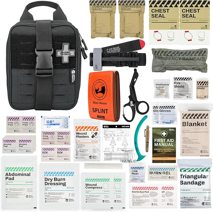 RHINO RESCUE IFAK Trauma Kit with C-A-T Tourniquet, Tactical First Aid Kit Molle Pouch for Military, Combat, Car, Camping,...