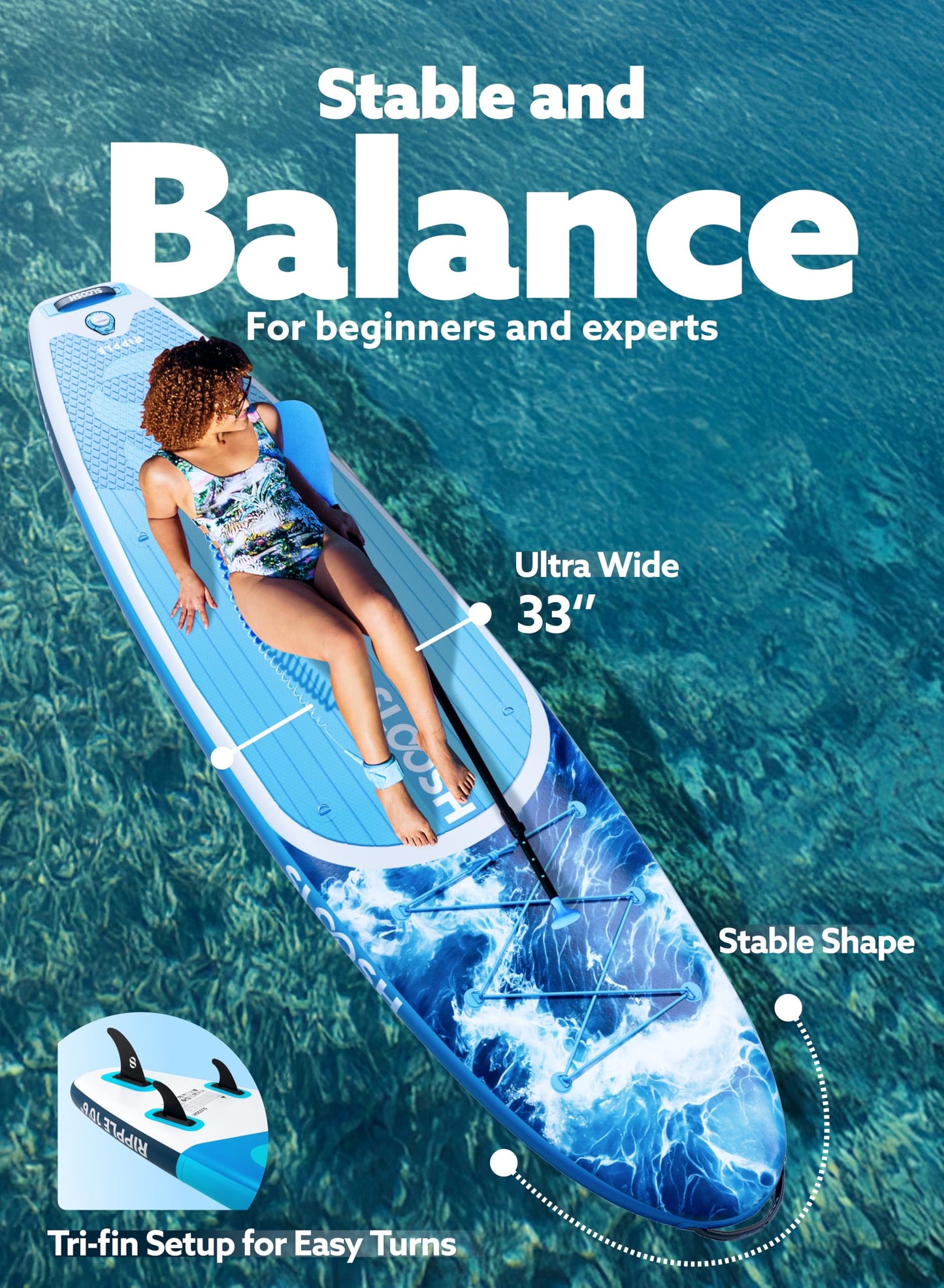 SLOOSH Inflatable Stand Up Paddle Board, 10'6" Paddle Boards with Premium Accessories, Non-Slip EVA Deck, Ultra-Light Carry Bag Pump, Ripple SUP for Youth & Adults of All Skill Levels