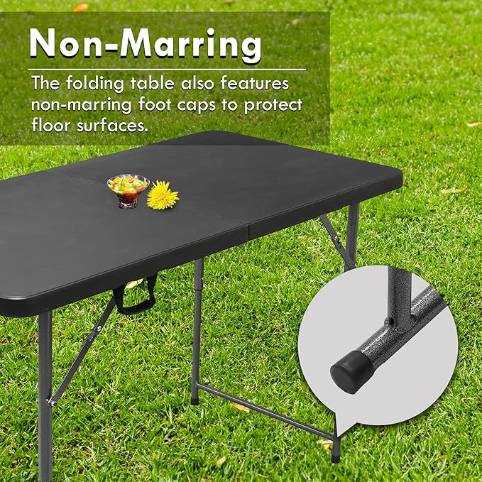 Plainsity 4ft Table, Adjustable Height Table with Foldable, Easy to Carry, for Family Gatherings, Outdoor Gatherings, Indoor
