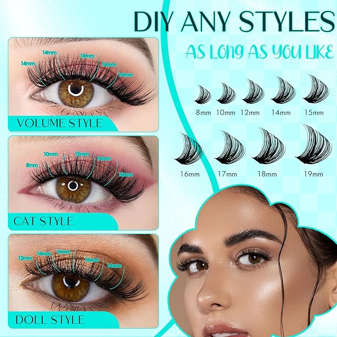 Lash Clusters GEMERRY 280pcs Clusters Lashes D Curl Soft&Natural Individual Lashes Cluster Eyelash Clusters DIY Lash Extensions at Home（50P-10-18mm)
