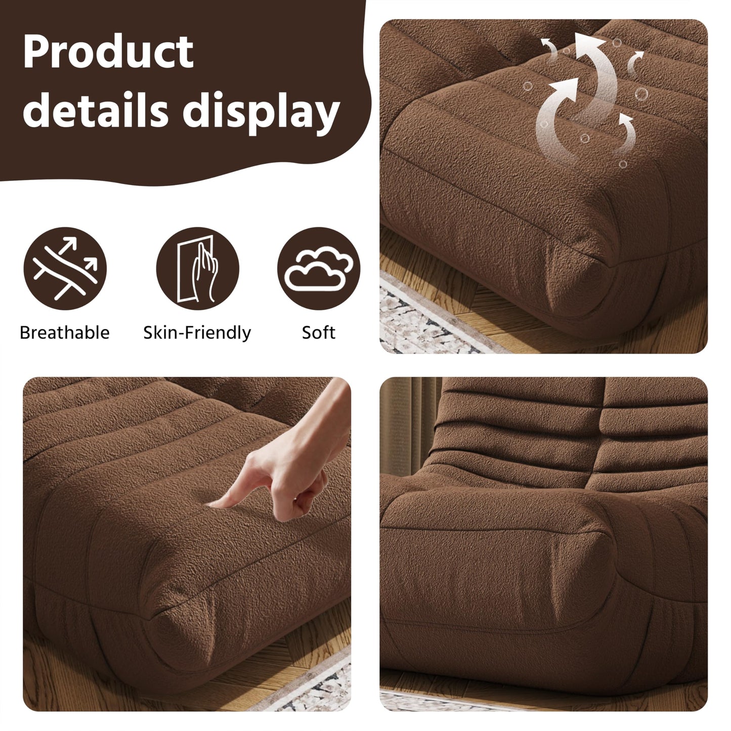 Bean Bag Chair, Fireside Chair, Large Bean Bag Chair for Adults, Bean Bag Chairs for Teens with High-Resilience Foam, Non-Slip Base Floor Lounge Sofa,Living Room (Coffee, Single)
