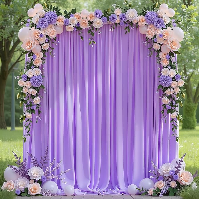Asee'm 10x8FT Lavender Purple Backdrop Curtains for Parties, Polyester Photo Fabric Curtain Backdrop Drapes for Birthday W...