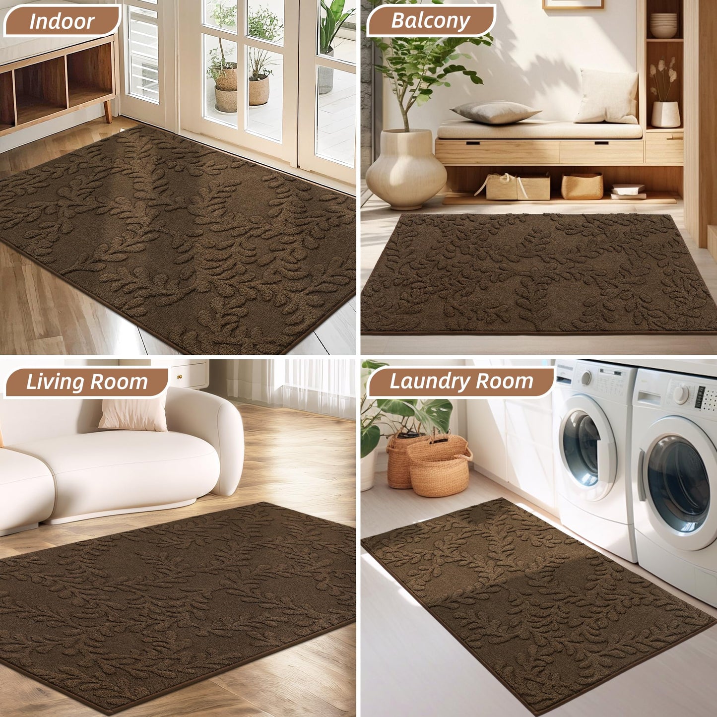BEQHAUSE Door Mats 32”x48”, Dirt Trapper Doormats Indoor, Non-Slip Washable Entryway Rugs, Super Absorbent Welcome Mat for Front Door, Muddy Shoes & Paws, Brown