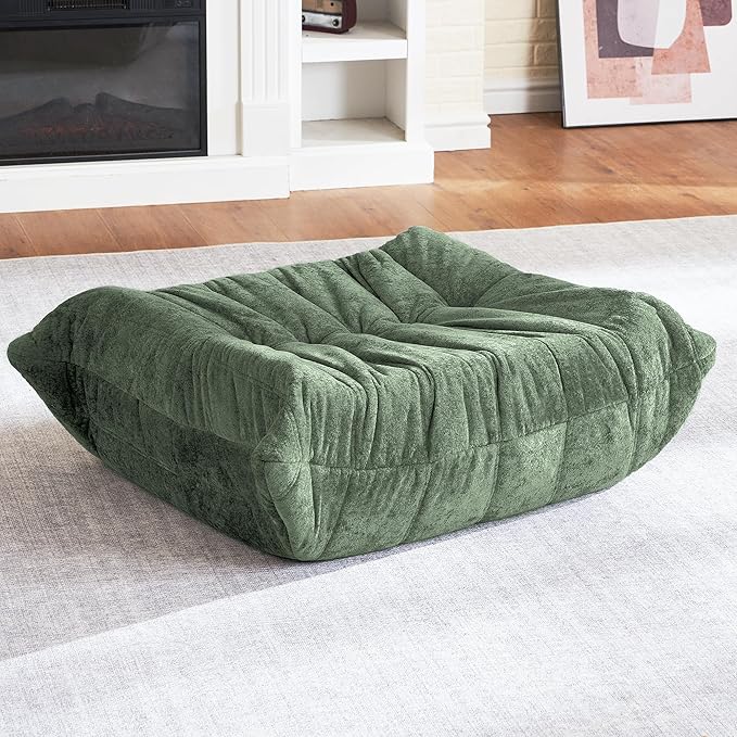 HABUTWAY Bean Bag Ottoman,Foot Rest,Fireside Chair Memory Foam Lazy Bean Bag Sofa for Living Room,Bedroom,Dorm,Office (Ottoman-Green)