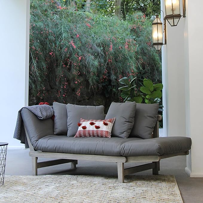 Cambridge Casual West Lake Mahogany Outdoor Convertible Sofa Daybed, Weathered Gray/Gray Cushion