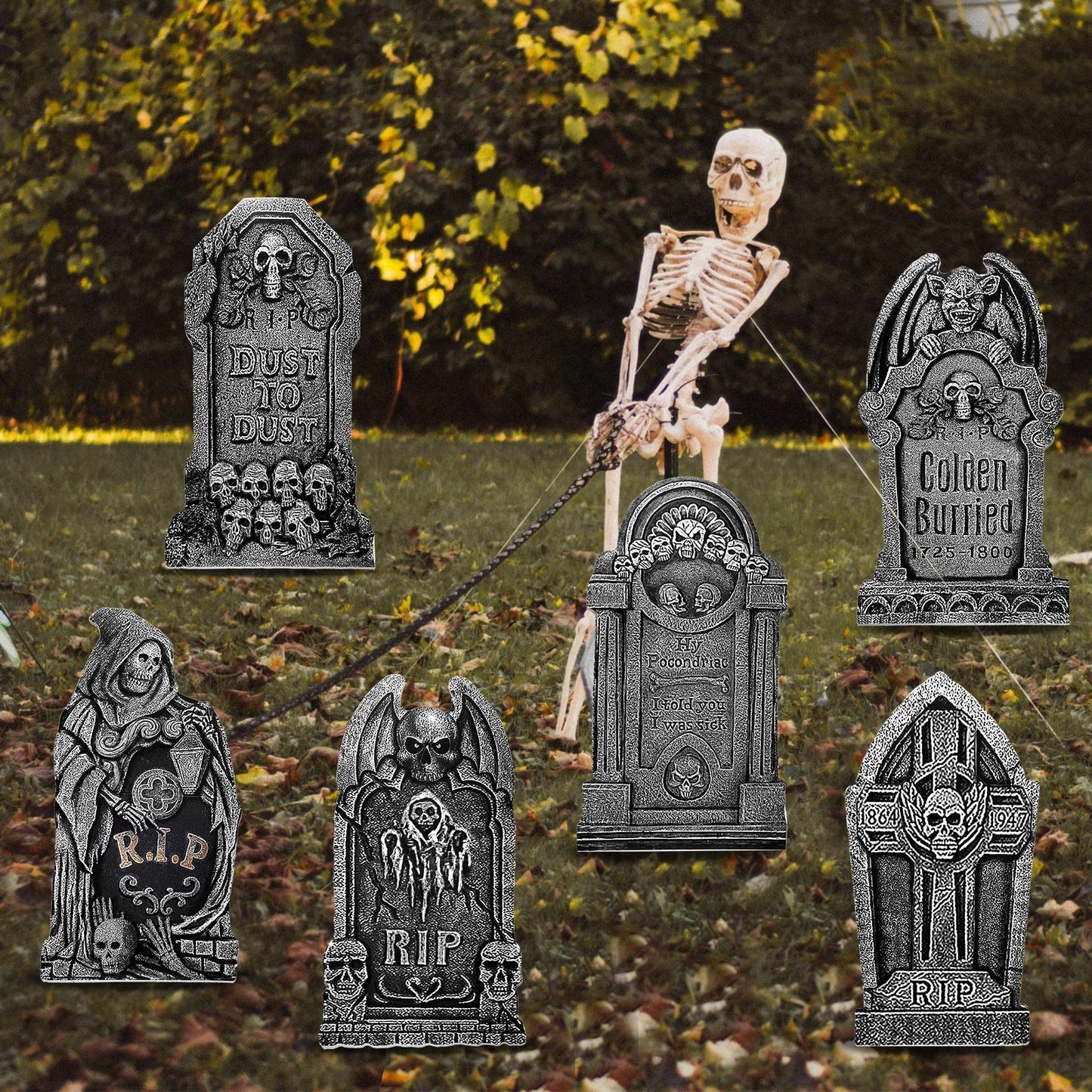 Yerliker 6 Styles 27 Inch Halloween Tombstone Outdoor Decorations Yard Stakes Signs Graveyard Tombstones for Halloween Props Lawn Decorations