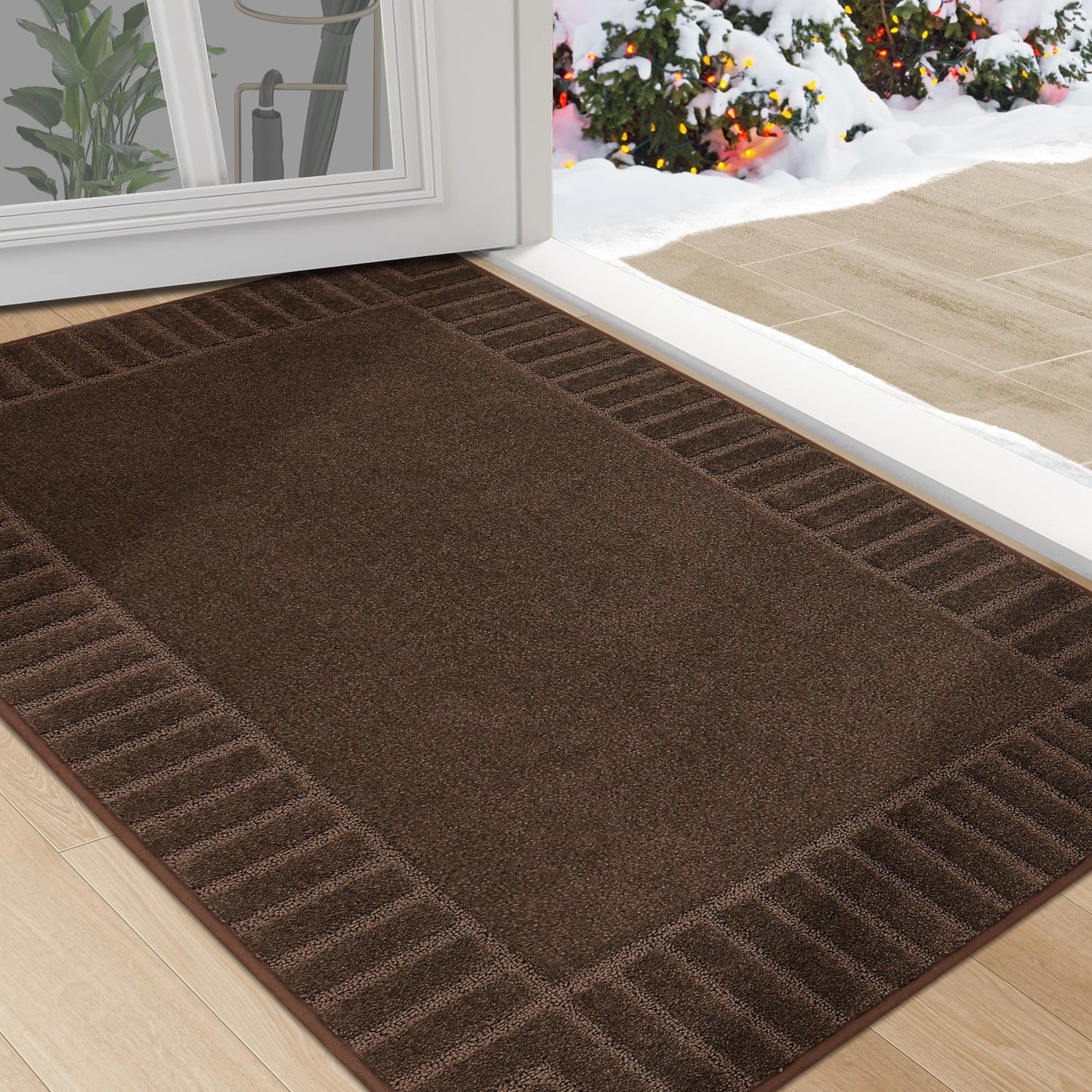BEQHAUSE Door-Mat Non-Slip Front Doormat Low-Profile Entrance Mats for Front Door Entry Resist Dirt Washable Doormat Absorbent Entryway Door Mat,Brown,32"x48"