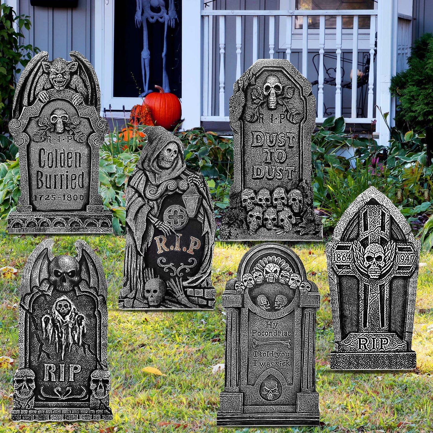 Yerliker 6 Styles 27 Inch Halloween Tombstone Outdoor Decorations Yard Stakes Signs Graveyard Tombstones for Halloween Props Lawn Decorations