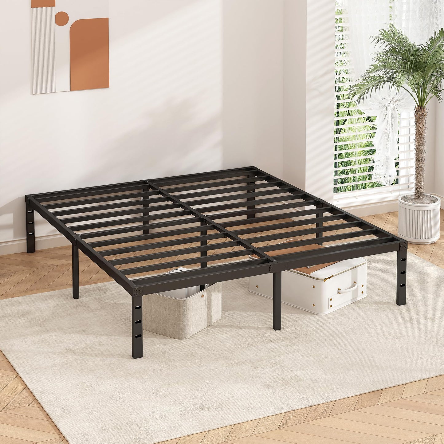 HLIPHA Metal Platform Bed Frame 14 Inch Tall,No Box Spring Needed,Queen Size Bed with Heavy Duty Strong Support Slats,Easy to Assemble,Black
