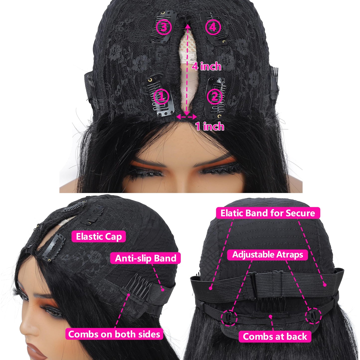 Aolvoblees V Part Wigs Human Hair Straight Minimal/No Leave Out Upgrade U Part Wig for Black Women V Shape 200% Density No Lace