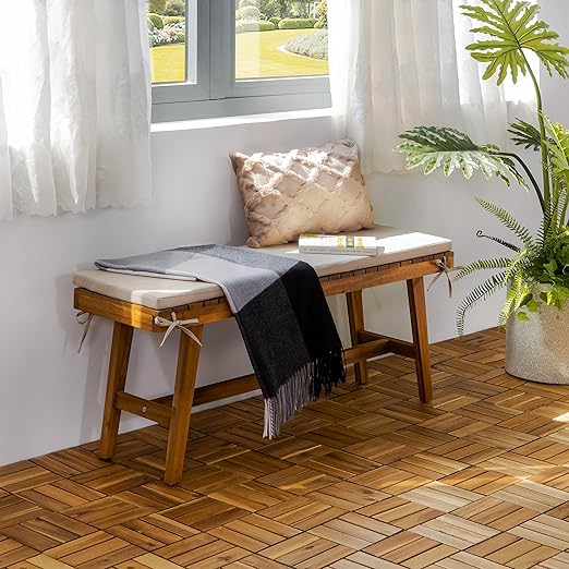 VICTORY RELAX Acacia Wood Decking Tiles 27PCS - Easy Snap Interlocking Deck Tiles for Patio Poolside Balcony Decor - All Weather Waterproof Flooring for Indoor & Outdoor (Round Joints)