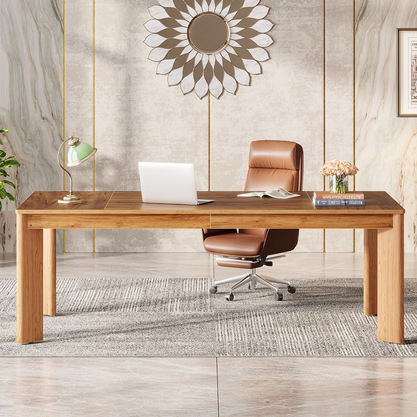 Tribesigns 62-Inch Large Executive Desks, Modern Computer Office Desk, Study Writing Table Home Office Desk Workstation with Thickened Wooden Legs, Brown