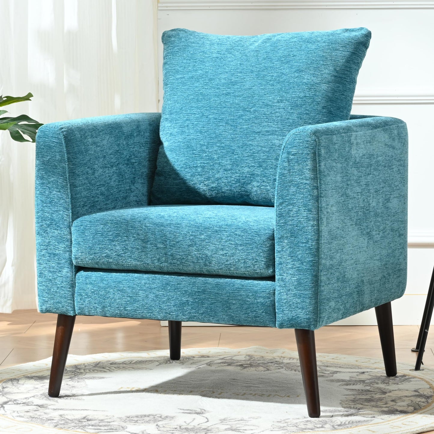 QKFF Barrel Accent Chair with Back Pillow, Large Upholstered Armchair with Solid Wood Legs Modern Reading Chairs for Living Room Bedroom