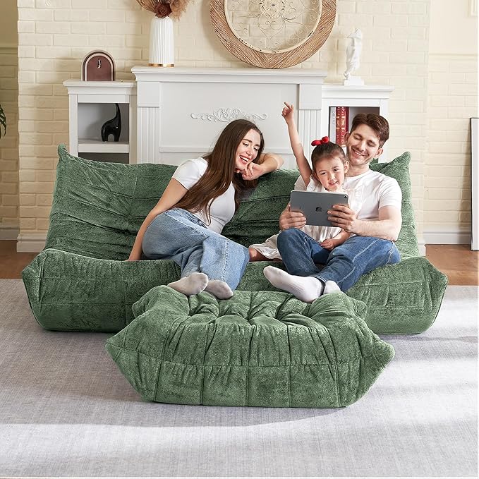 HABUTWAY Bean Bag Ottoman,Foot Rest,Fireside Chair Memory Foam Lazy Bean Bag Sofa for Living Room,Bedroom,Dorm,Office (Ottoman-Green)