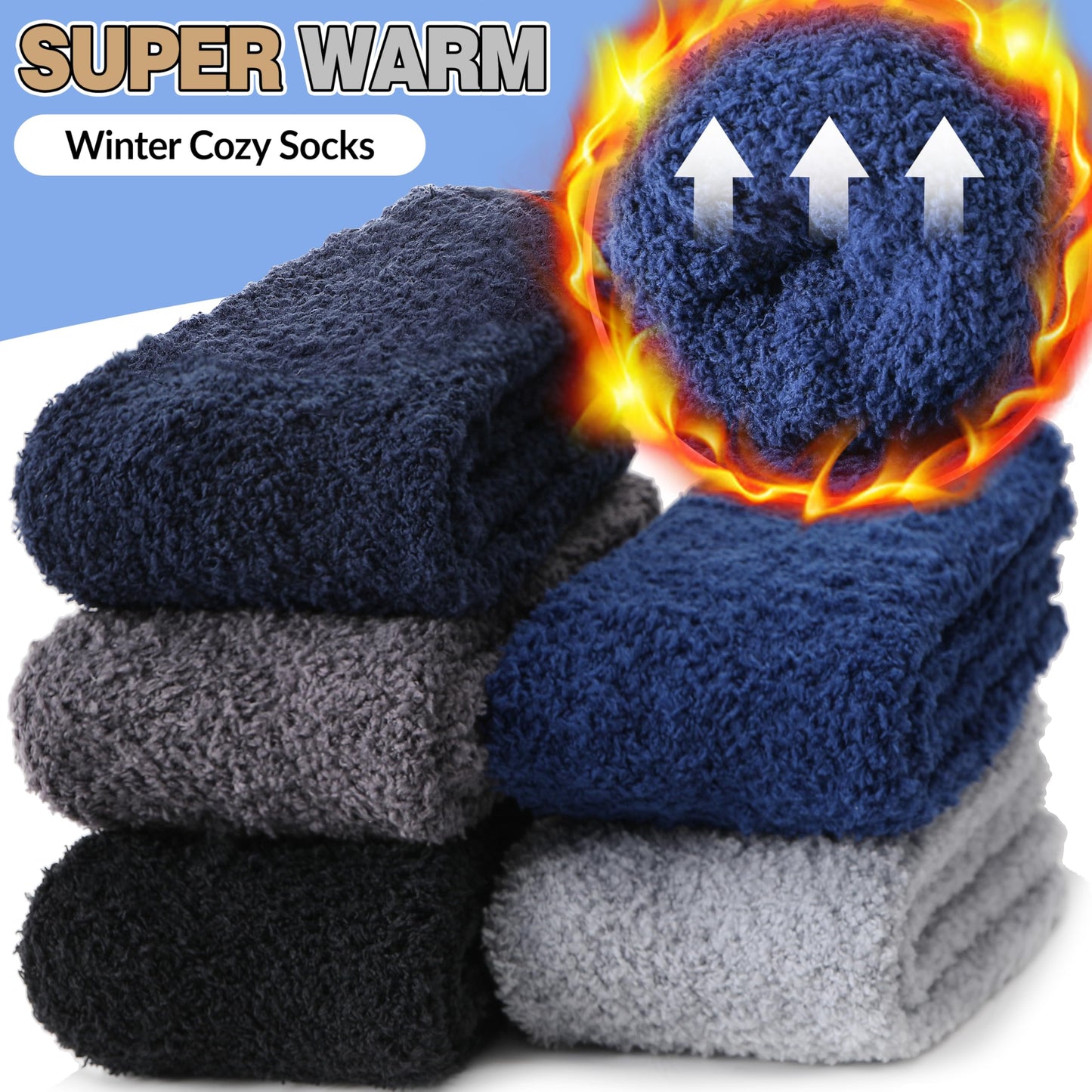 Fuzzy Socks for Women Men Warm Fluffy Winter Cozy Thick Slipper Plush Sleep Comfy Crew Socks Christmas Gifts Stocking Stuffers for Women(Black/Dark Grey/Deep Blue/Grey,M)