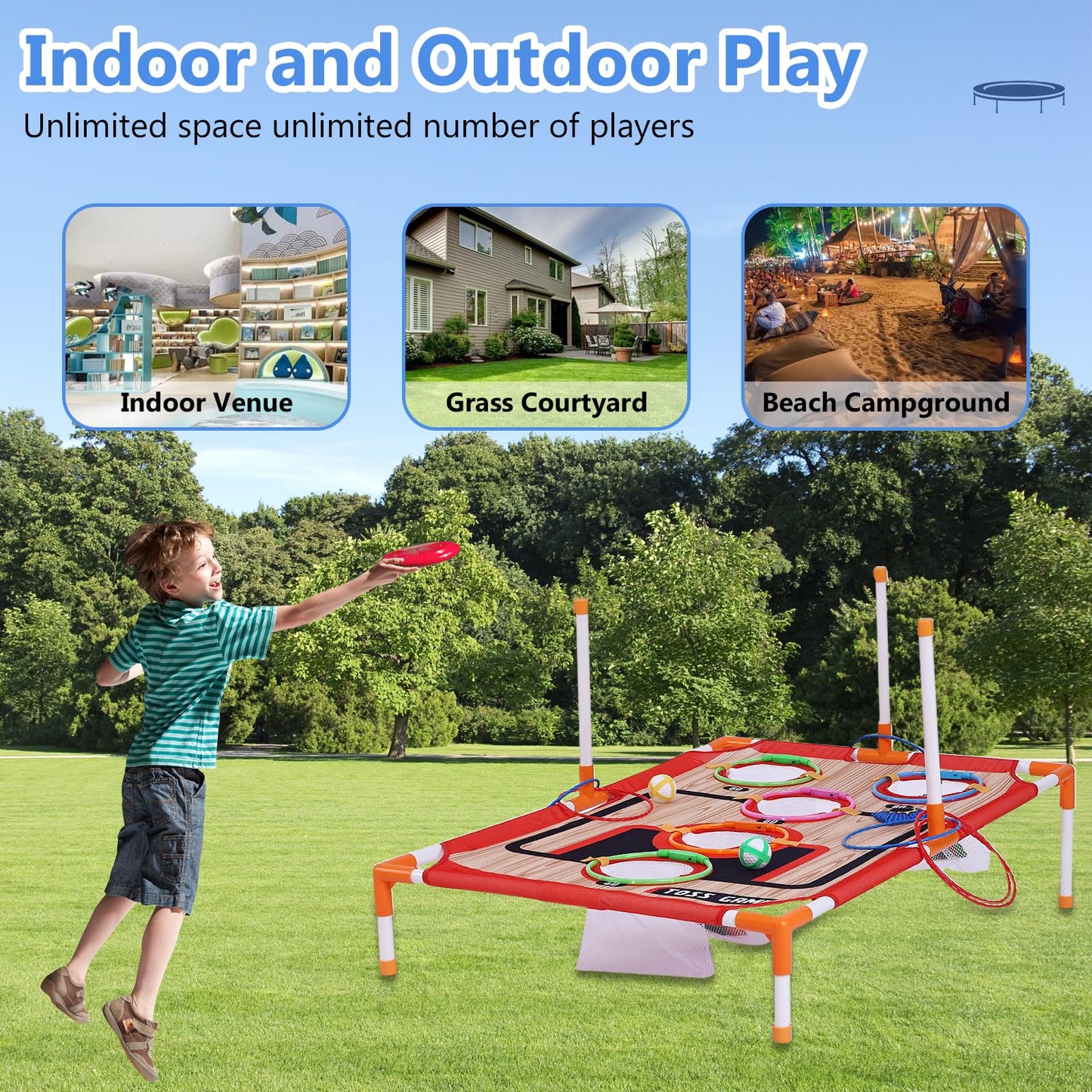 Bean Bag Toss & Ball Toss & Ring Toss Backyard Games,5-in-1 Carnival Games Set, Family Games for Kids and Adults