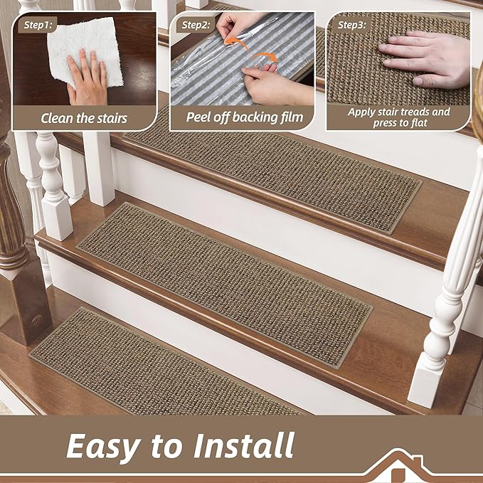 BEQHAUSE Stair Treads for Wooden Steps 28inX9in, Carpet Stair Treads Non Slip Indoor, Machine Washable Stair Runners for Kids Elders and Pets, Carpet for Stair Rugs Mat, TPE Backing, 1pcs, Taupe