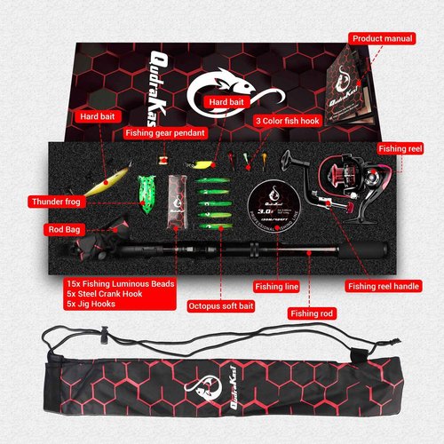 QudraKast Fishing Rod and Reel Combos, Unique Design with X-Warping Painting, Carbon Fiber Telescopic Fishing Rod with Reel Combo Kit, Best Gift for Fishing Beginner and Angler (3.0M Rod)