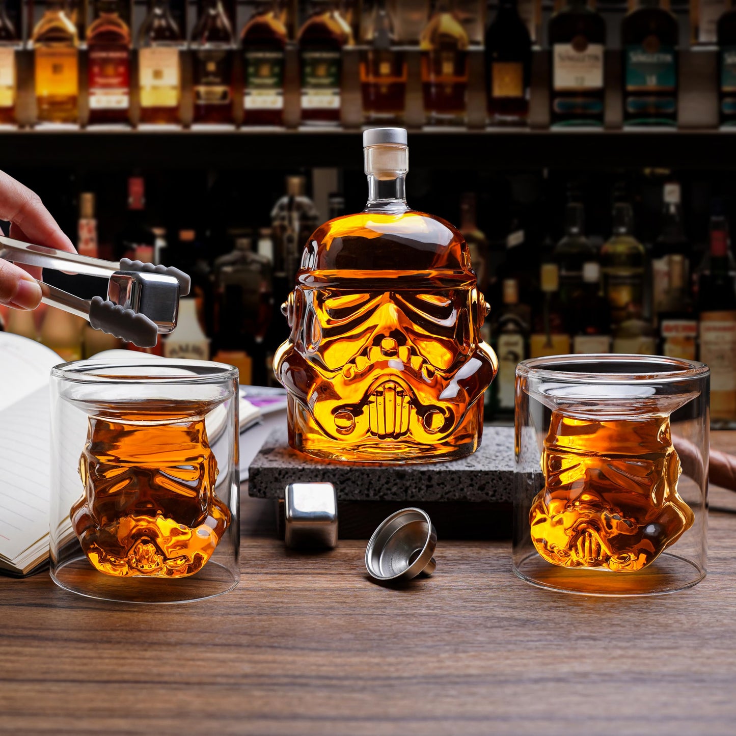 Transparent Creative Whiskey Decanter Set with 2 Glasses, Funnel,Decanter Stone, Flask Carefe, for Wine, Scotch Whiskey, Bourbon Whiskey, Vodka, Spirits-750ml, Thickened, Gifts for Men