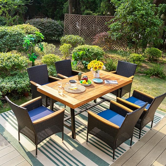 Sophia & William Rattan Patio Chairs Set of 2, 2 Pcs Wicker Outdoor Dining Chairs with Seat Cushions & Wood Armrest