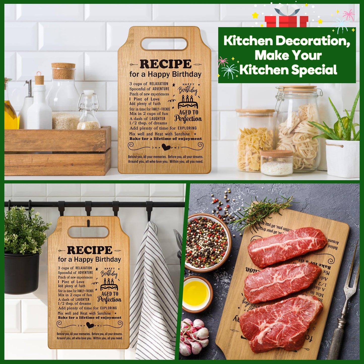 Birthday Gifts for Her & Him - Decoration Ideas, Years Old Gift Baskets for Boyfriend, Girlfriend & Best Friend - Happy Birthday Recipe Cutting Board