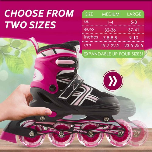 Fuschia Inline Skates (M) + Pink Protective Gear Bundle
